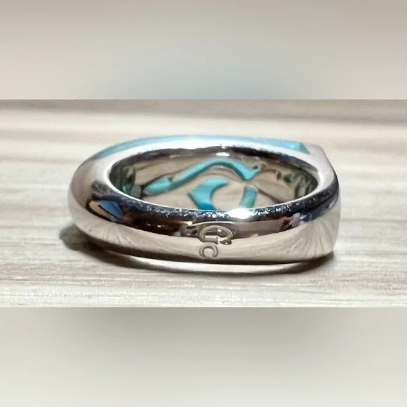 Designer Guess Collection Sterling Silver Blue Resin Hawaiian Hook Ring, Size 6